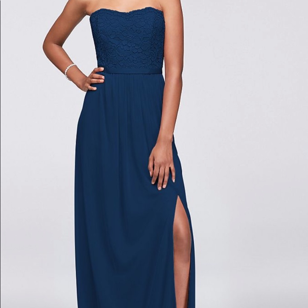 David’s Bridal Lace and Mesh Long Strapless Dress - Picture 7 of 8